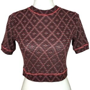 Free‎ People Intimately Sheer Mesh Knit Crop Top Pink Brown Short Sleeve Medium
